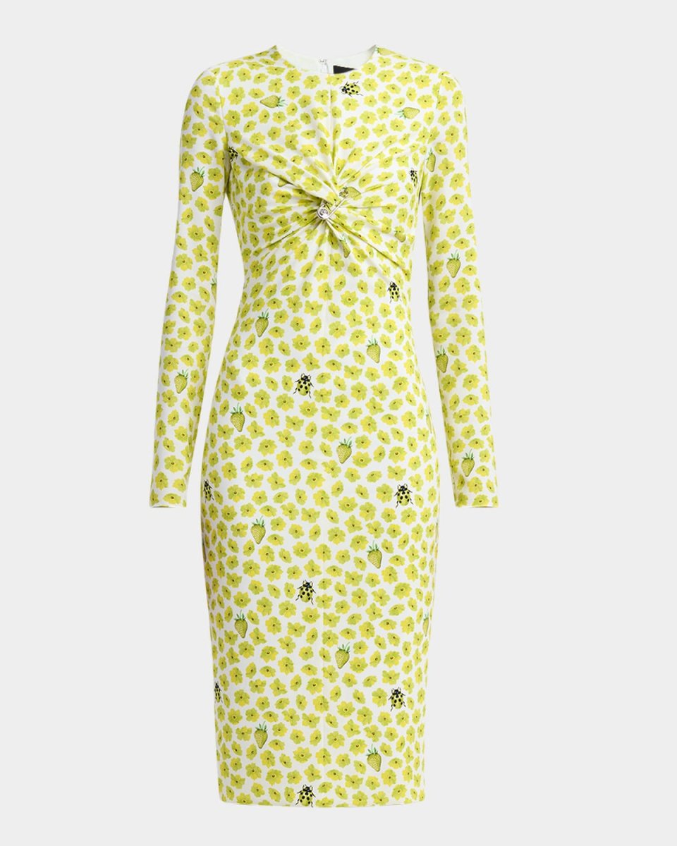 Twisted Safety-Pin Strawberry Garden Silk Georgette Dress